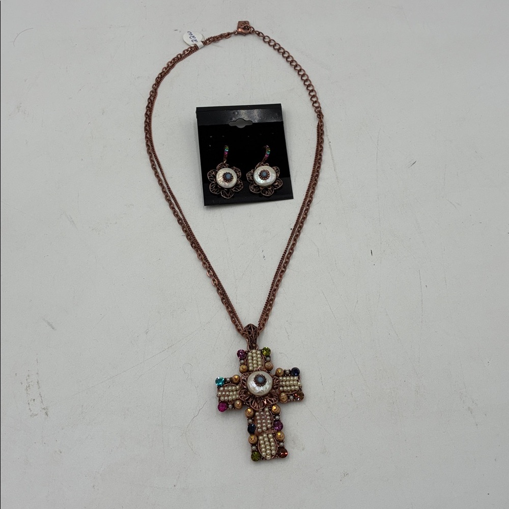 Multicolor Cross Necklace and Earrings Set